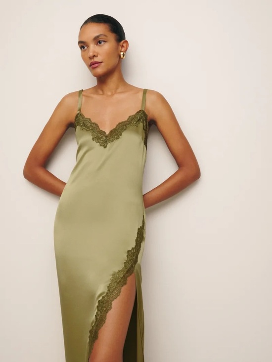 Reformation Dresses & Skirts - NWT Reformation Karissa Silk dress in olive oil